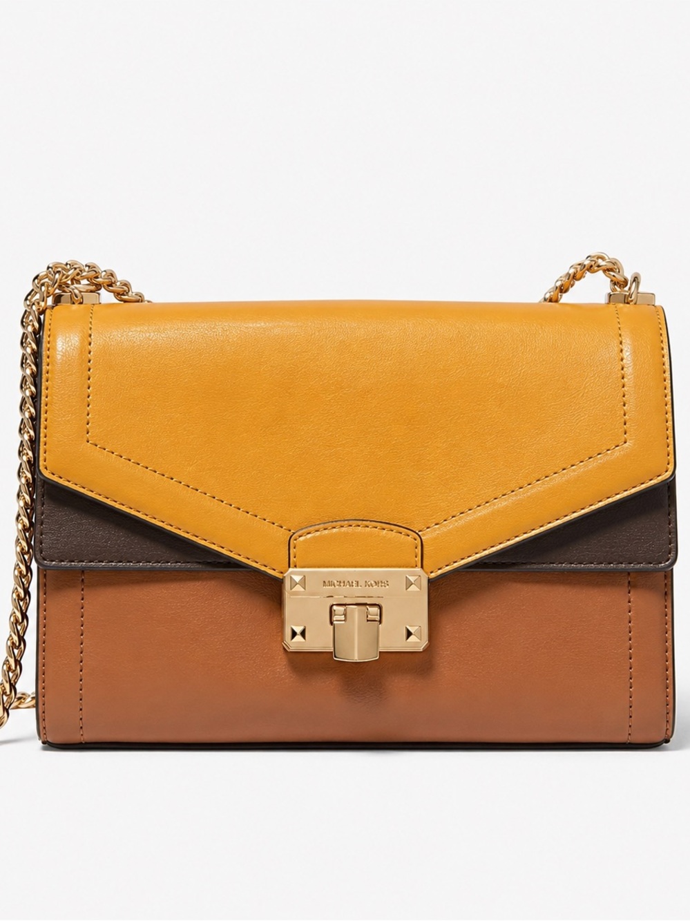Michael Kors Kinsley Leather Medium Shoulder Flap Crossbody Bag Mustard Multi